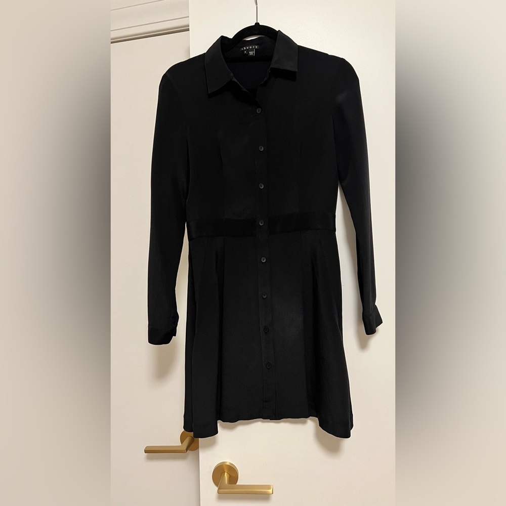Theory work dress size 2 Black long sleeve pleated skirt collared shirt - Picture 2 of 5